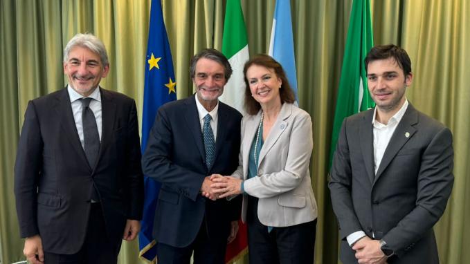 Mondino fue recibida por el Presidente de la Región de Lombardía, Attilio Fontana